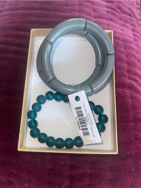 Light blue Chunky Cuff and Teal Beaded Bracelet Set